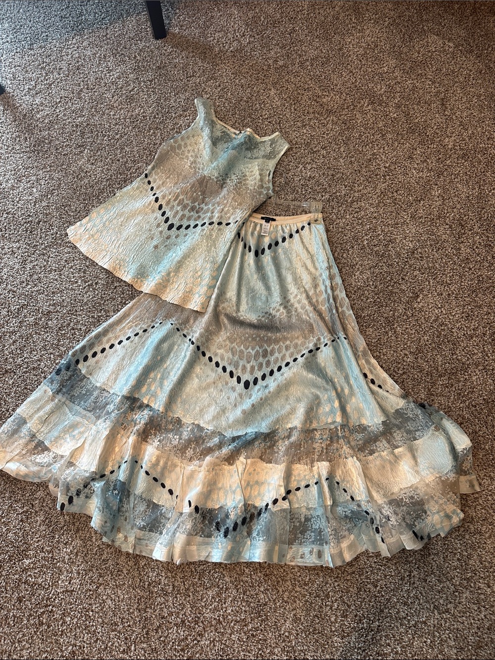 Komarov Light Blue and Cream Two-Piece Skirt Set